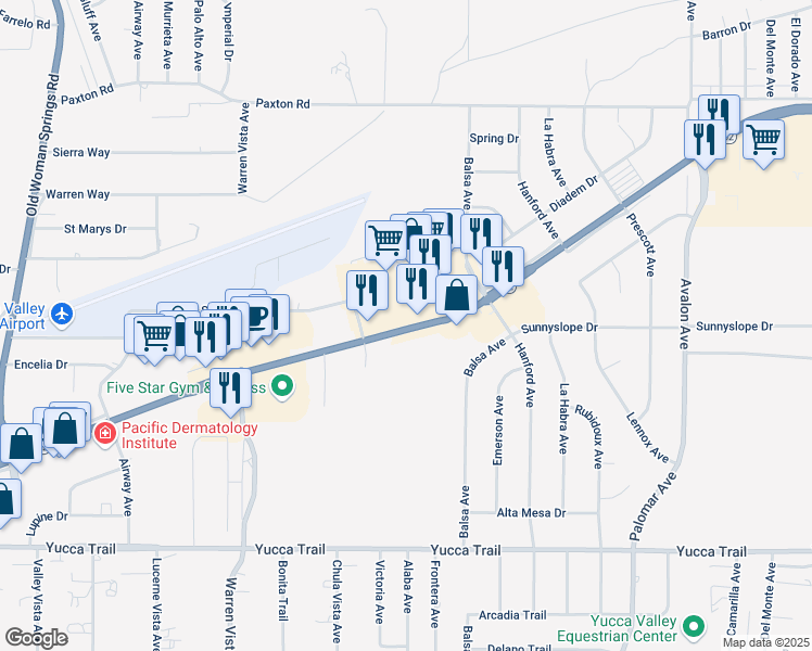 map of restaurants, bars, coffee shops, grocery stores, and more near 57980 29 Palms Highway in Yucca Valley