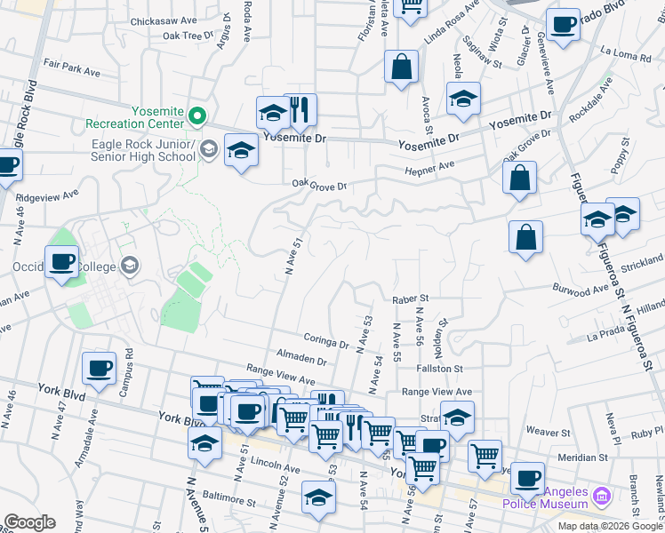 map of restaurants, bars, coffee shops, grocery stores, and more near 1950 Phillips Way in Los Angeles