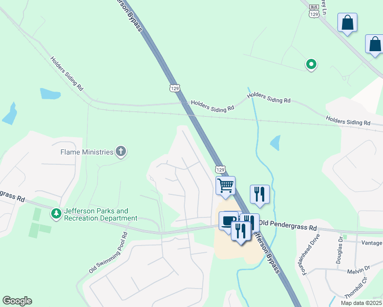 map of restaurants, bars, coffee shops, grocery stores, and more near 377 Red Bud Road in Jefferson