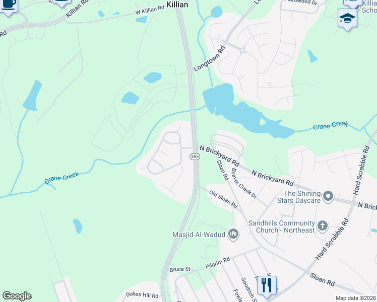 map of restaurants, bars, coffee shops, grocery stores, and more near 1001 Providence Plantation Drive in Columbia