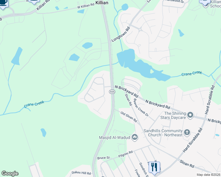 map of restaurants, bars, coffee shops, grocery stores, and more near 1001 Providence Plantation Drive in Columbia