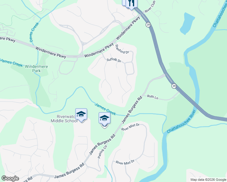map of restaurants, bars, coffee shops, grocery stores, and more near 3275 Seven Oaks Drive in Cumming