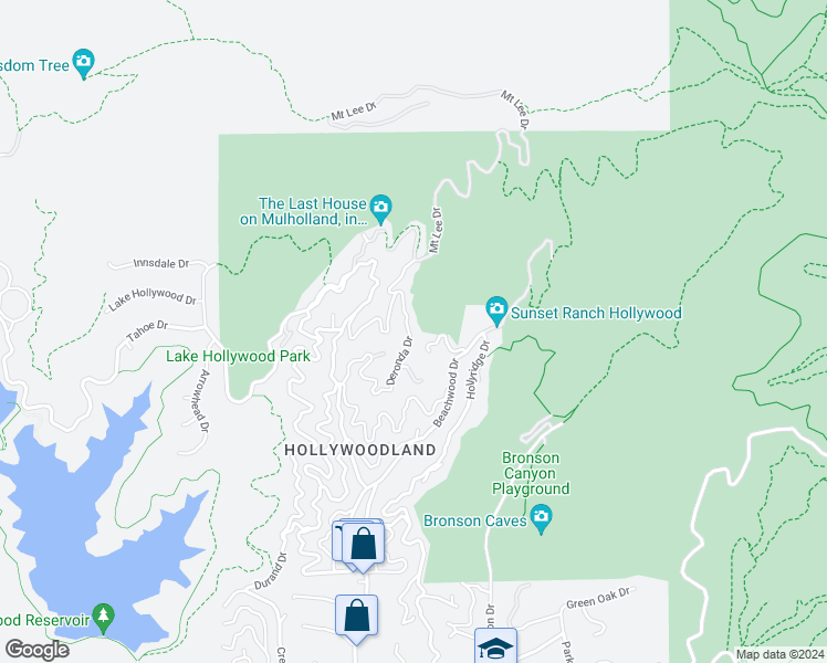 map of restaurants, bars, coffee shops, grocery stores, and more near 3306 Deronda Drive in Los Angeles
