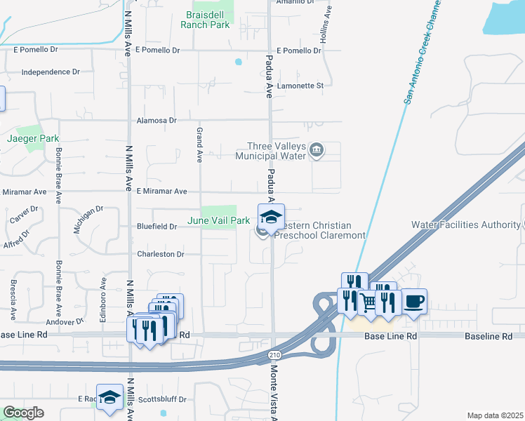 map of restaurants, bars, coffee shops, grocery stores, and more near 831 Mary Place in Claremont