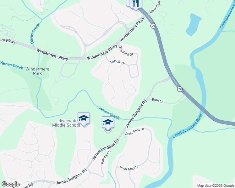 map of restaurants, bars, coffee shops, grocery stores, and more near 3275 Seven Oaks Drive in Cumming