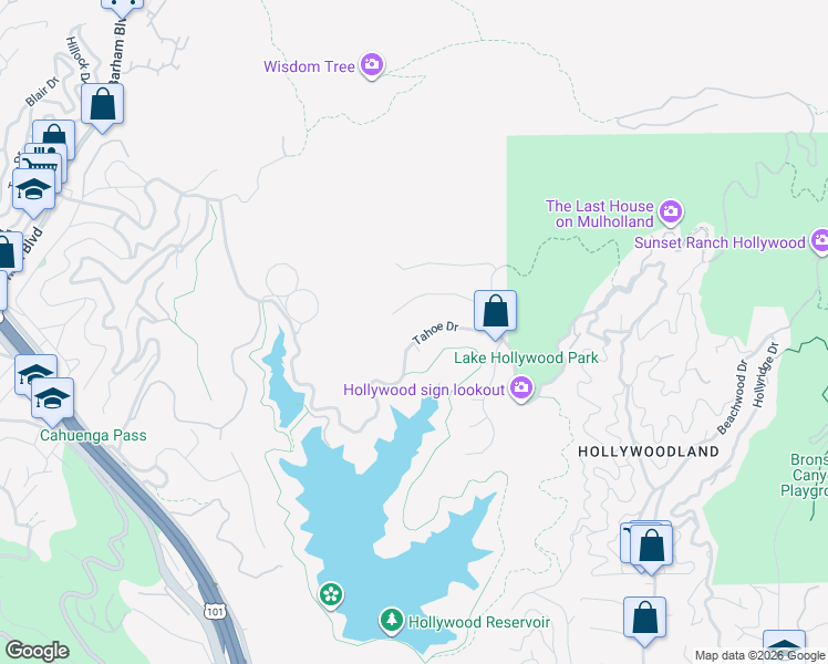 map of restaurants, bars, coffee shops, grocery stores, and more near 6419 Tahoe Drive in Los Angeles