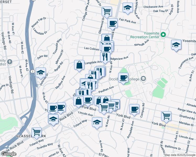 map of restaurants, bars, coffee shops, grocery stores, and more near 4615 Eagle Rock Boulevard in Los Angeles