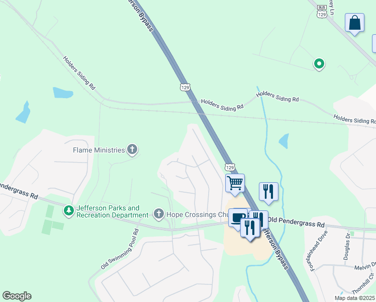 map of restaurants, bars, coffee shops, grocery stores, and more near 1128 Jasmine Drive in Jefferson