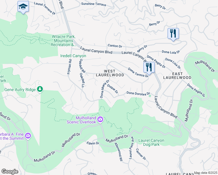 map of restaurants, bars, coffee shops, grocery stores, and more near 11558 Duque Drive in Los Angeles