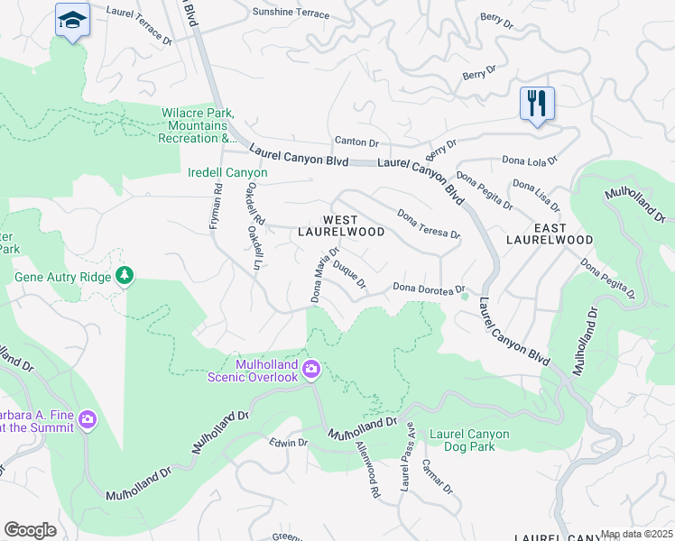 map of restaurants, bars, coffee shops, grocery stores, and more near 11558 Duque Drive in Los Angeles