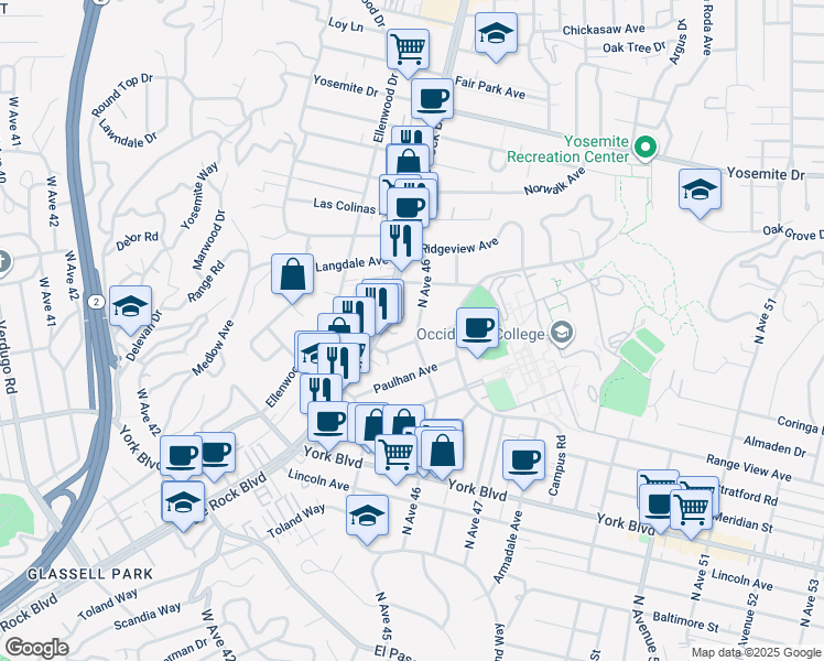 map of restaurants, bars, coffee shops, grocery stores, and more near 1709 North Avenue 46 in Los Angeles