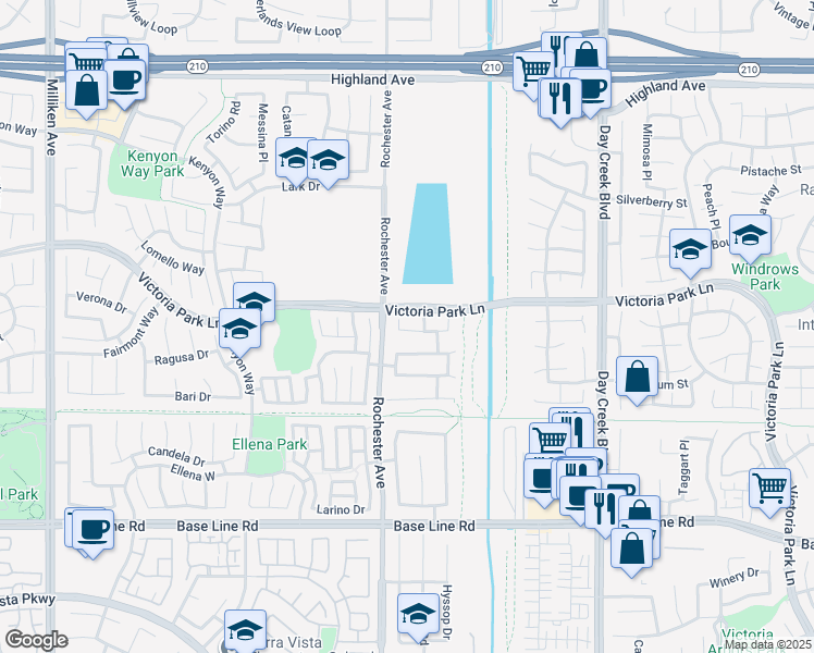 map of restaurants, bars, coffee shops, grocery stores, and more near 6939 Londonderry Court in Rancho Cucamonga