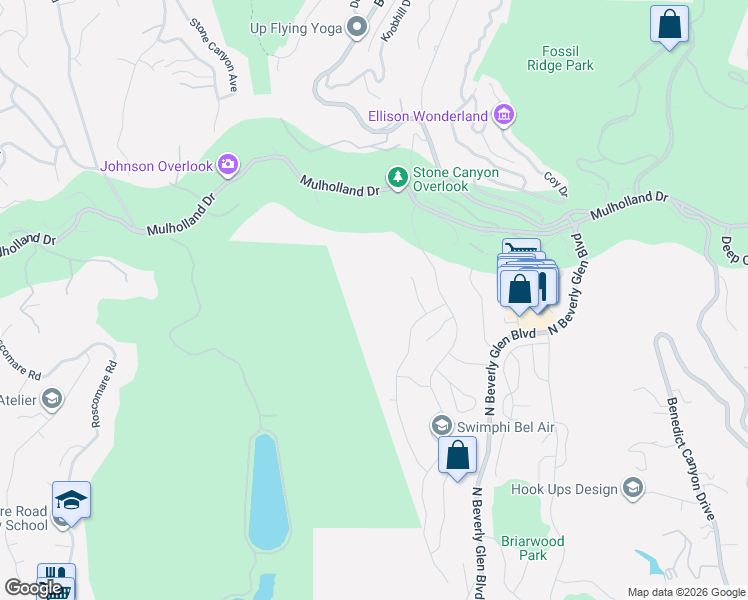 map of restaurants, bars, coffee shops, grocery stores, and more near 3075 Nicada Drive in Los Angeles