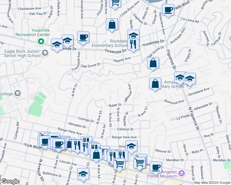 map of restaurants, bars, coffee shops, grocery stores, and more near 5520 Nordyke Street in Los Angeles