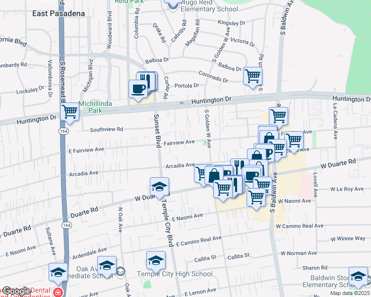 map of restaurants, bars, coffee shops, grocery stores, and more near 946 Fairview Avenue in Arcadia