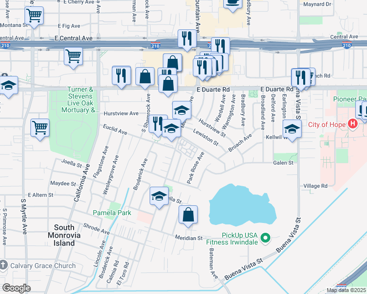 map of restaurants, bars, coffee shops, grocery stores, and more near 826 Cinnamon Lane in Duarte