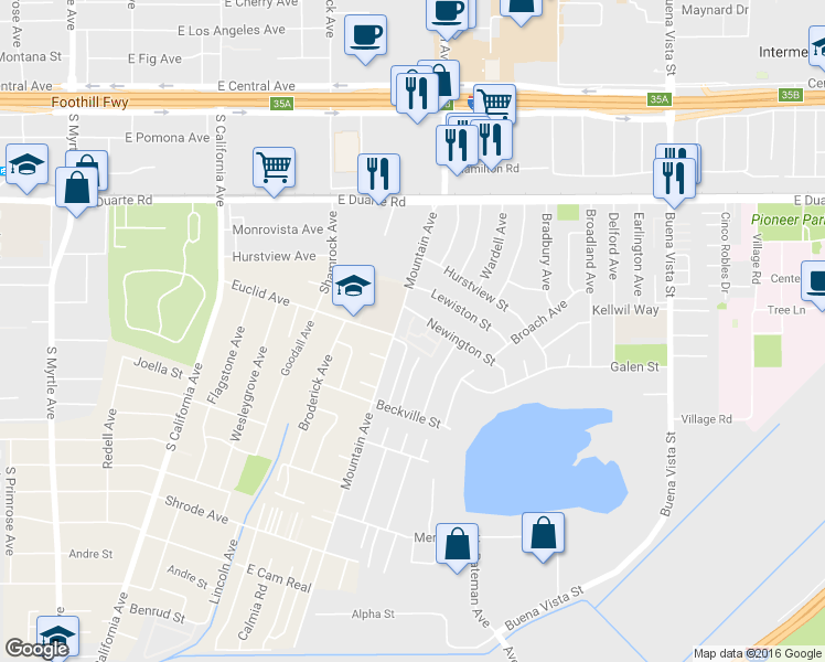 map of restaurants, bars, coffee shops, grocery stores, and more near 873 Cinnamon Lane in Duarte