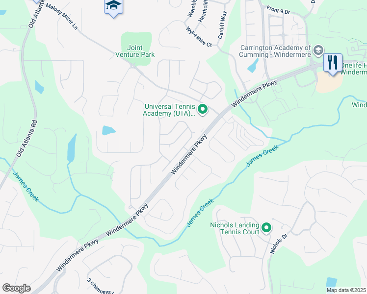 map of restaurants, bars, coffee shops, grocery stores, and more near 4205 Brumby Lane in Cumming