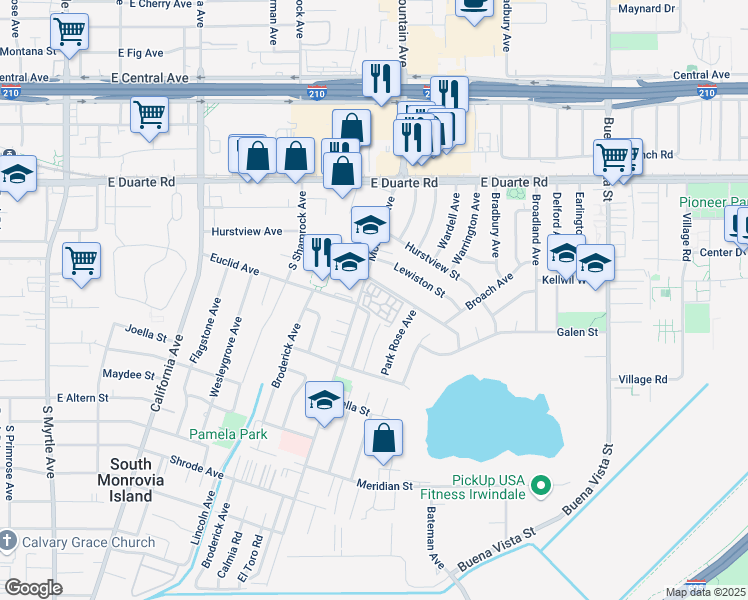 map of restaurants, bars, coffee shops, grocery stores, and more near 873 Cinnamon Lane in Duarte