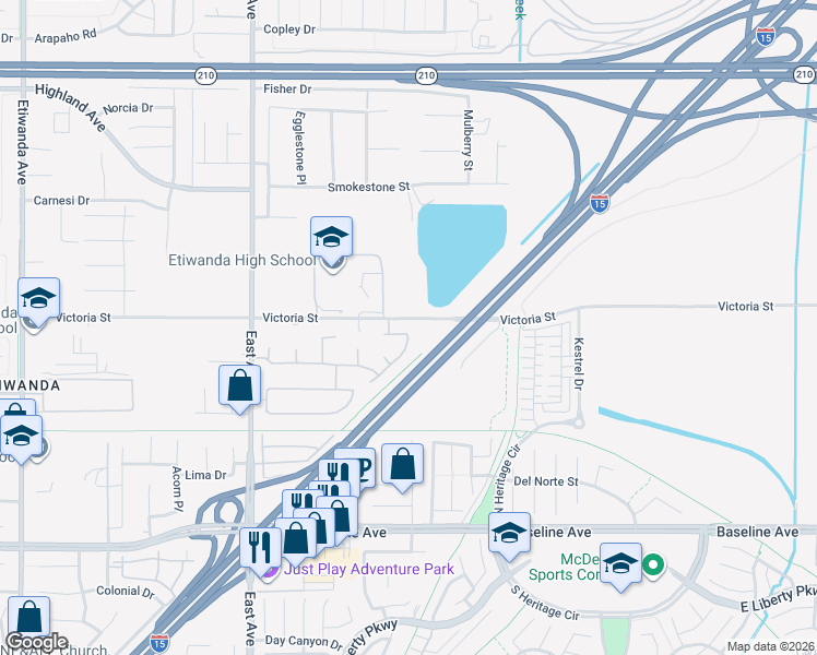 map of restaurants, bars, coffee shops, grocery stores, and more near 13578 Cable Creek Court in Rancho Cucamonga