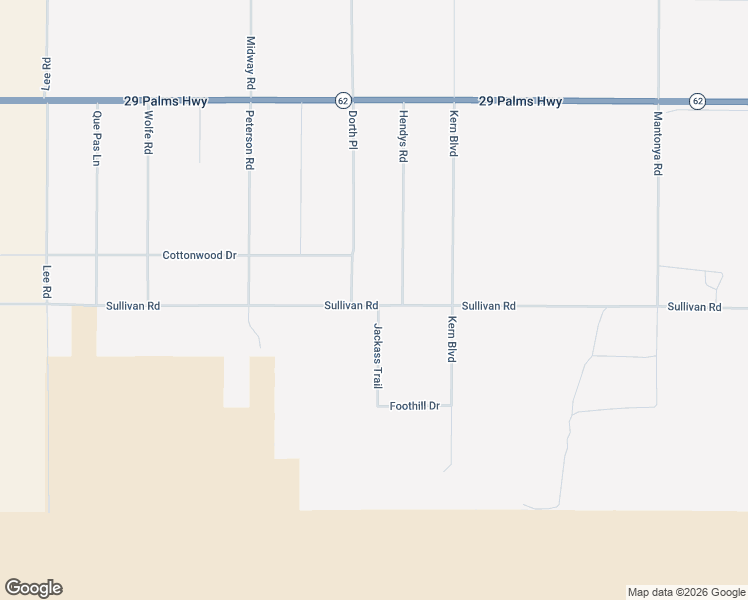 map of restaurants, bars, coffee shops, grocery stores, and more near 67939 Sullivan Road in Twentynine Palms