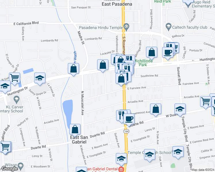 map of restaurants, bars, coffee shops, grocery stores, and more near 7134 North Lotus Avenue in San Gabriel