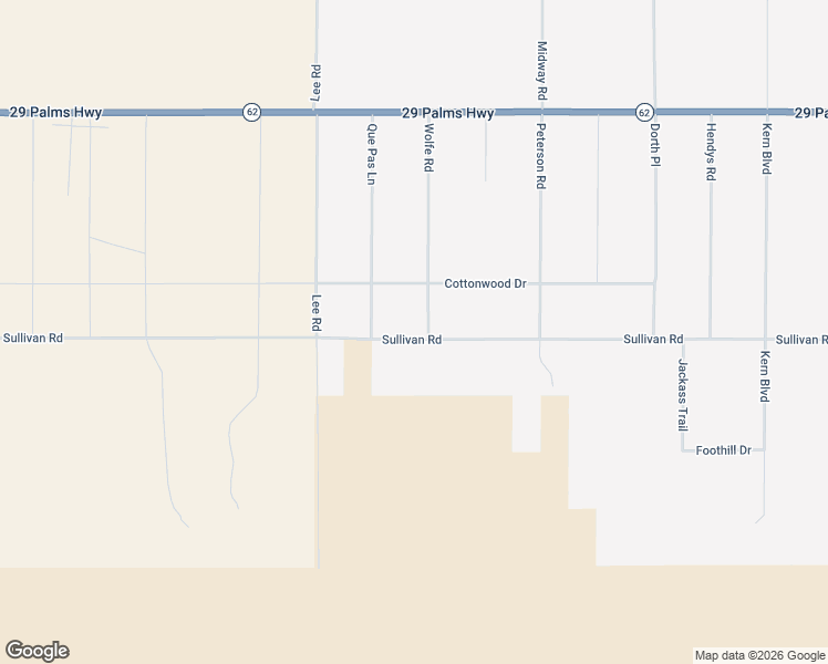 map of restaurants, bars, coffee shops, grocery stores, and more near Sullivan Road in Twentynine Palms