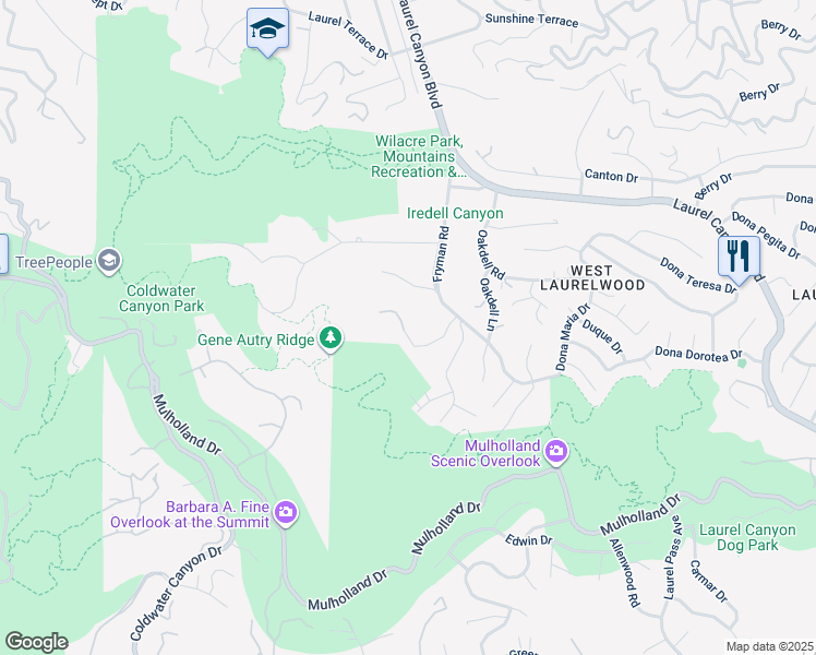 map of restaurants, bars, coffee shops, grocery stores, and more near 11971 Lockridge Road in Los Angeles