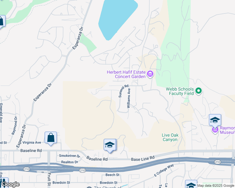 map of restaurants, bars, coffee shops, grocery stores, and more near 251 Summit Road in La Verne