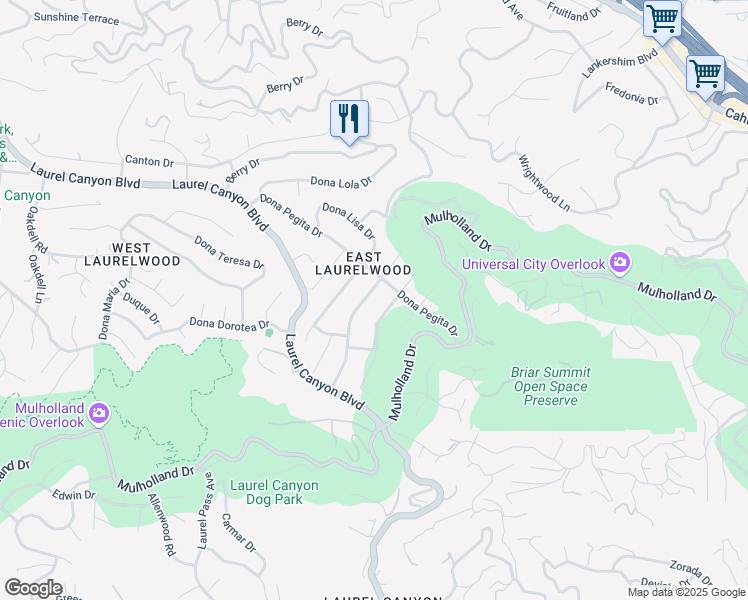 map of restaurants, bars, coffee shops, grocery stores, and more near 3156 Dona Emilia Drive in Los Angeles