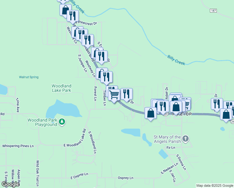map of restaurants, bars, coffee shops, grocery stores, and more near 900 East White Mountain Boulevard in Pinetop-Lakeside