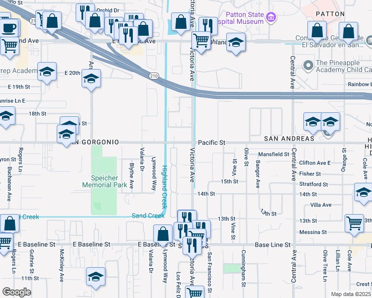 map of restaurants, bars, coffee shops, grocery stores, and more near in Highland