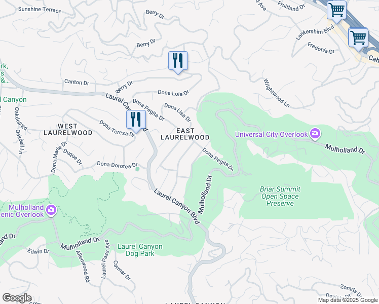 map of restaurants, bars, coffee shops, grocery stores, and more near 3109 Dona Susana Drive in Los Angeles