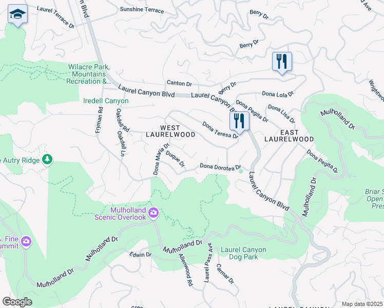 map of restaurants, bars, coffee shops, grocery stores, and more near 11467 Dona Cecilia Drive in Los Angeles