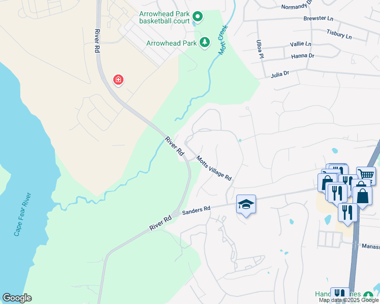 map of restaurants, bars, coffee shops, grocery stores, and more near 6436 Motts Village Road in Wilmington