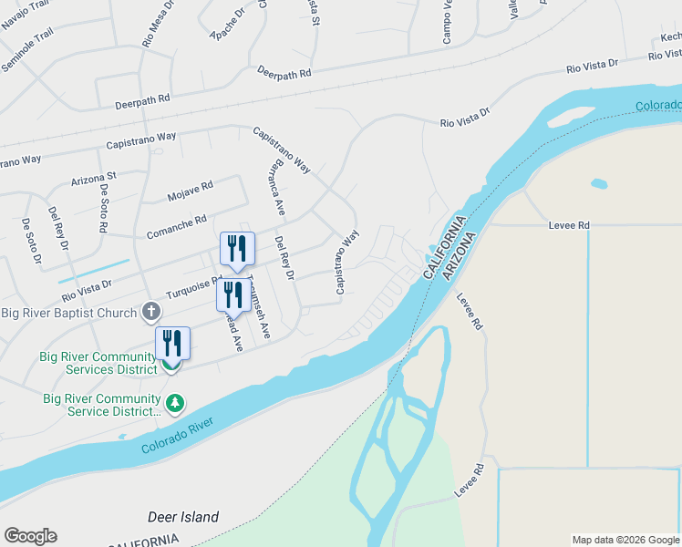 map of restaurants, bars, coffee shops, grocery stores, and more near 2 Marina Street in Big River