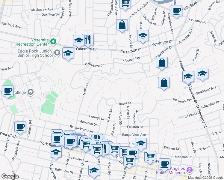 map of restaurants, bars, coffee shops, grocery stores, and more near 1912 Silverwood Lane in Los Angeles
