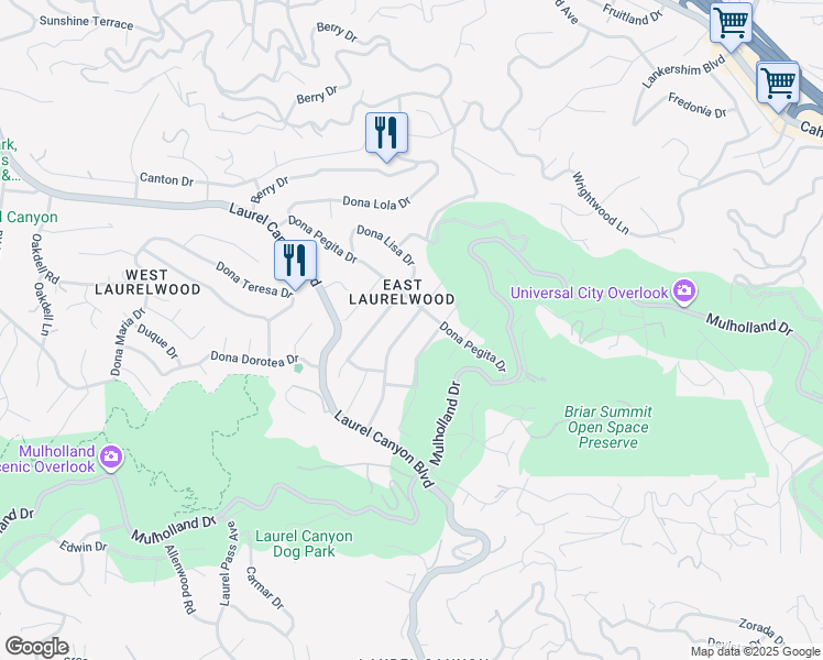 map of restaurants, bars, coffee shops, grocery stores, and more near 3156 Dona Emilia Drive in Los Angeles