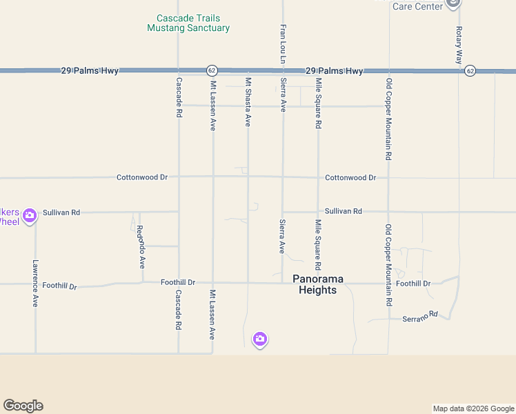 map of restaurants, bars, coffee shops, grocery stores, and more near 6875 Mount Shasta Avenue in Joshua Tree