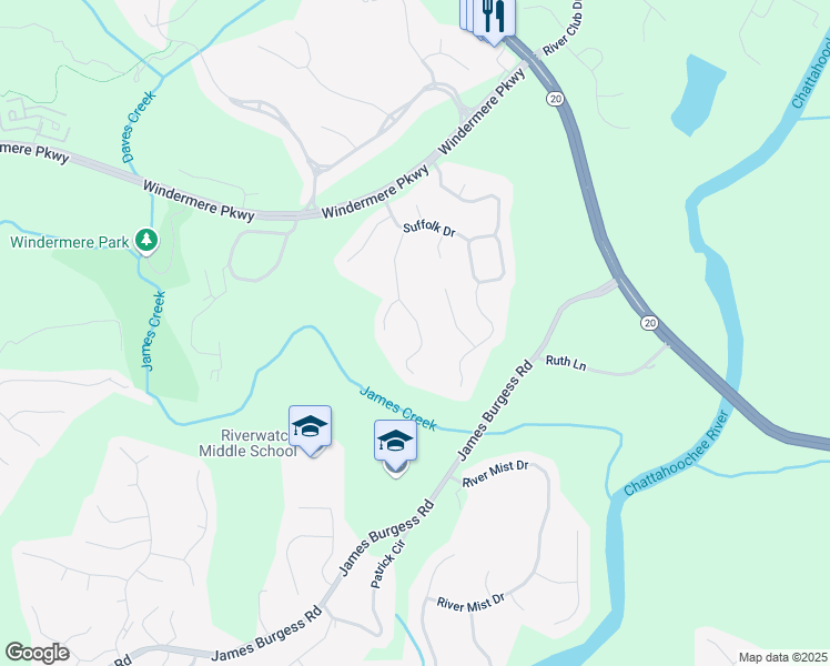 map of restaurants, bars, coffee shops, grocery stores, and more near 3250 Seven Oaks Drive in Cumming