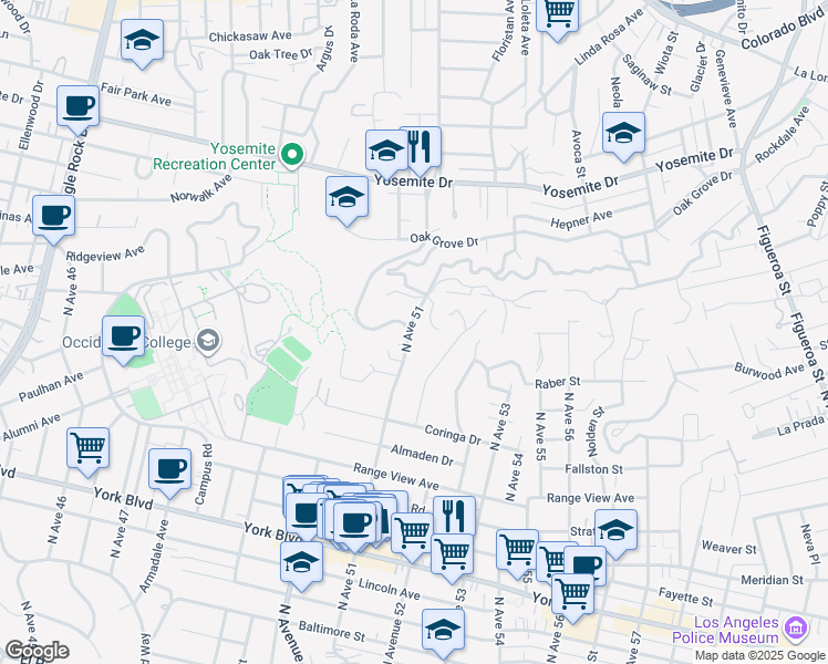 map of restaurants, bars, coffee shops, grocery stores, and more near 1902 North Avenue 51 in Los Angeles