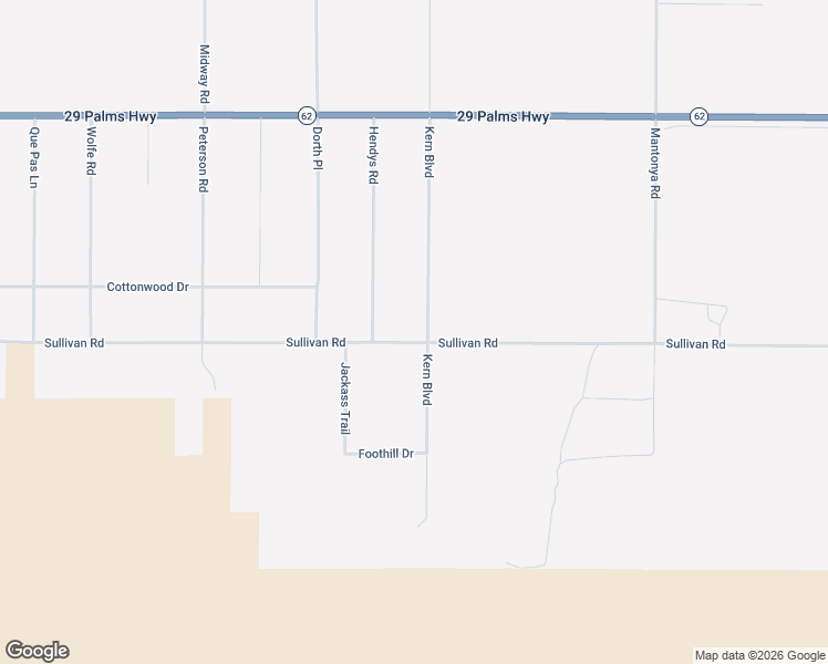 map of restaurants, bars, coffee shops, grocery stores, and more near 68054 Sullivan Road in Twentynine Palms