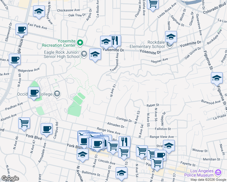 map of restaurants, bars, coffee shops, grocery stores, and more near 1902 North Avenue 51 in Los Angeles