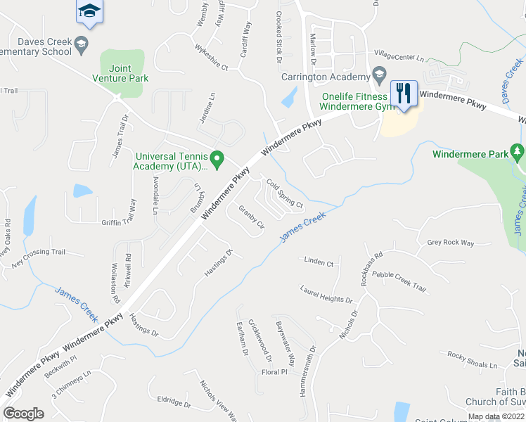 map of restaurants, bars, coffee shops, grocery stores, and more near 4480 Wildener Way in Cumming