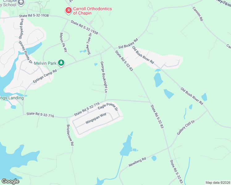 map of restaurants, bars, coffee shops, grocery stores, and more near 174 State Road S-32-716 in Chapin