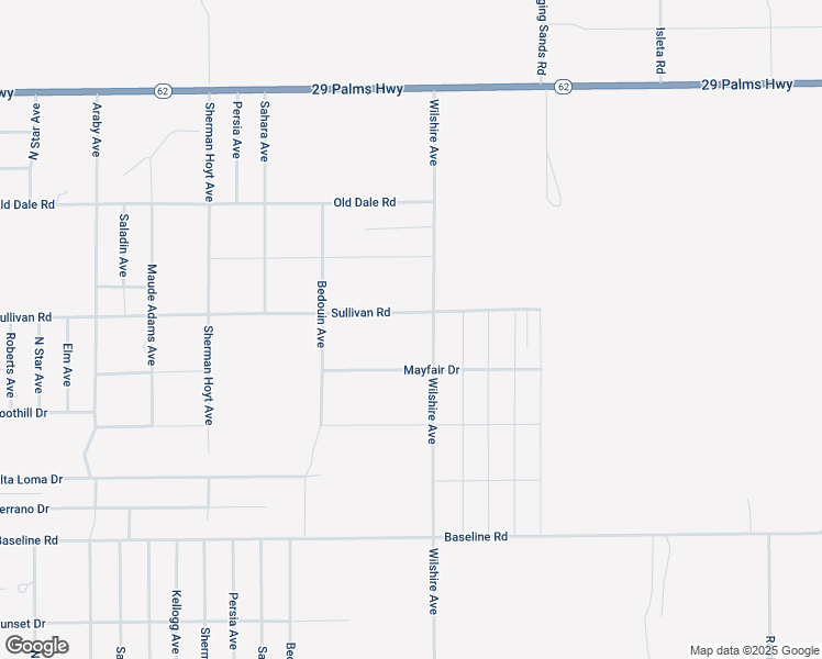 map of restaurants, bars, coffee shops, grocery stores, and more near 75243 Sullivan Road in Twentynine Palms