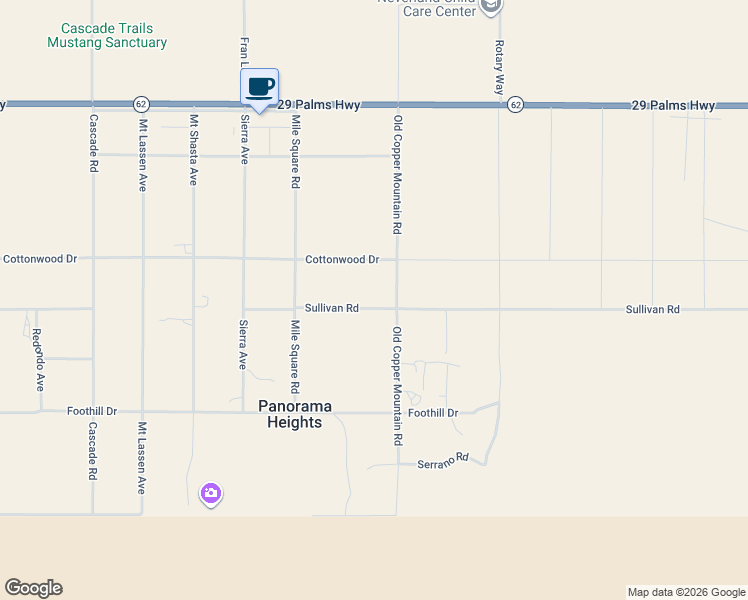 map of restaurants, bars, coffee shops, grocery stores, and more near 6949 Old Copper Mountain Road in Joshua Tree