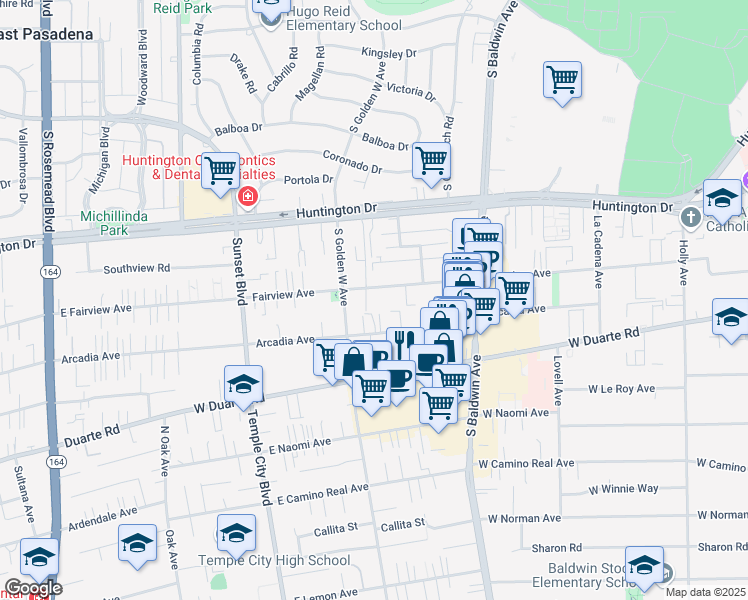 map of restaurants, bars, coffee shops, grocery stores, and more near 838 Fairview Avenue in Arcadia