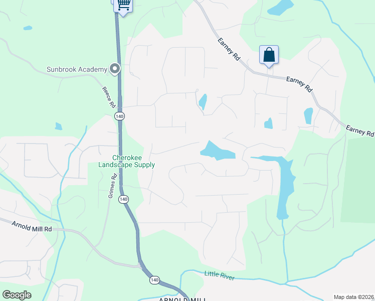 map of restaurants, bars, coffee shops, grocery stores, and more near 149 Plantation Trce in Woodstock