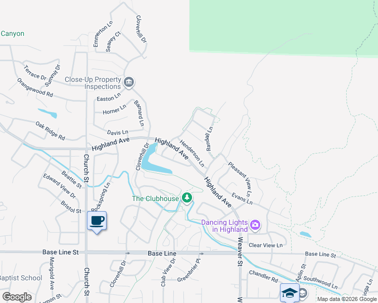 map of restaurants, bars, coffee shops, grocery stores, and more near 29301 Henderson Lane in Highland